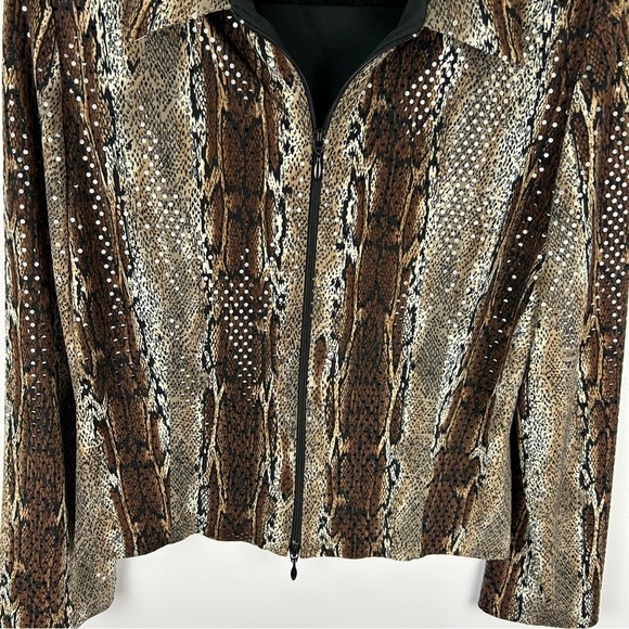 Joseph Ribkoff Brown Sequin Snake Skin Print Full Zip Jacket Size 14 - Picture 4 of 12